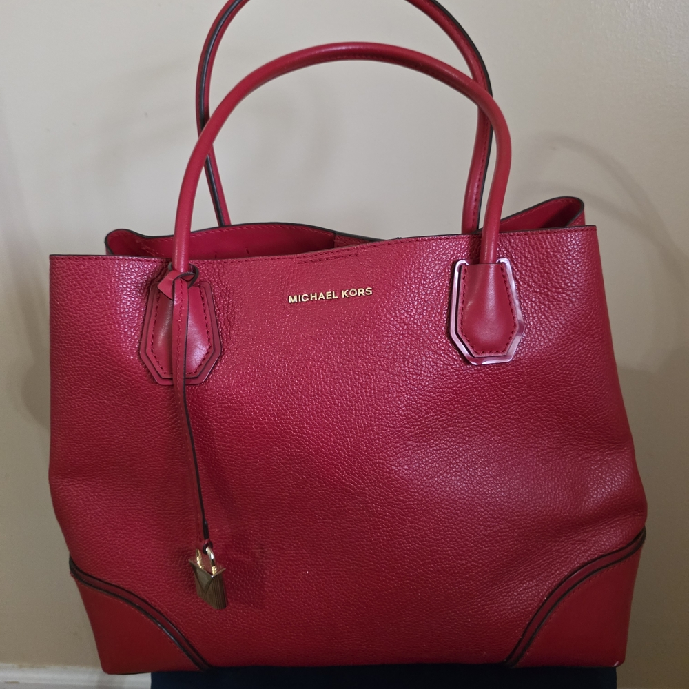 Michael Kors Cherry Red SOFT LEATHER Tote Bag